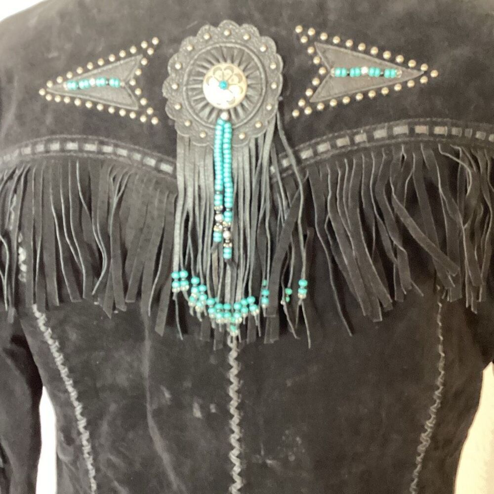 Scully Black Suede Leather Western Jacket Beaded Fringe Women’s Medium - Picture 9 of 14